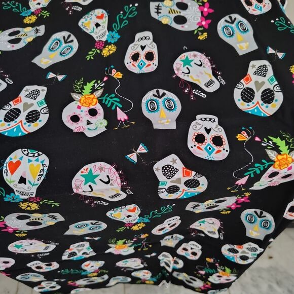 Colorful Sugar Skull Dog Print Fabric - Picture 2 of 9
